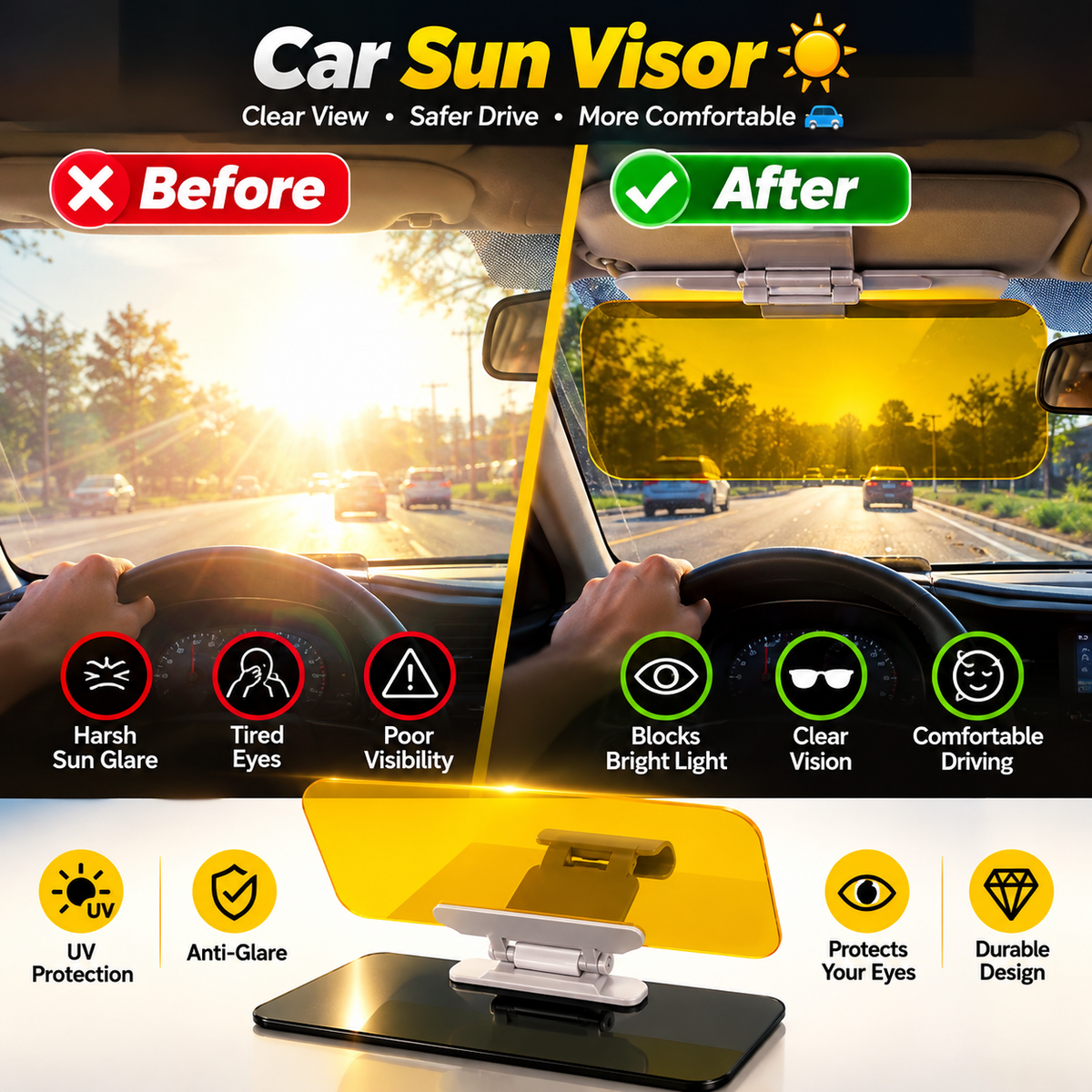 Car Sun Visor - Anti-Glare Shield