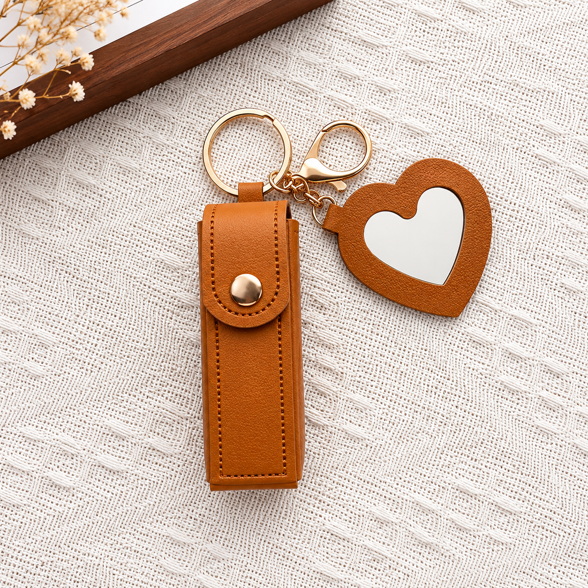 Heart Mirror Keychain & Lipstick Holder