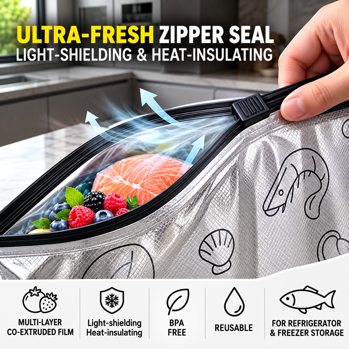Reusable Aluminum Food Storage Bags with Zipper Seal
