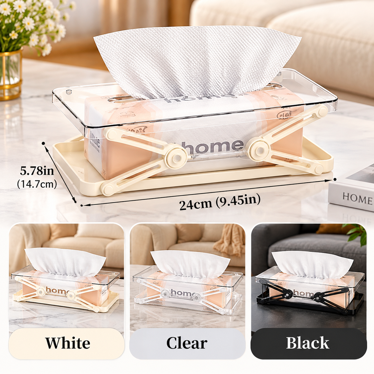 Adjustable Tissue Box Holder with Spring Lift