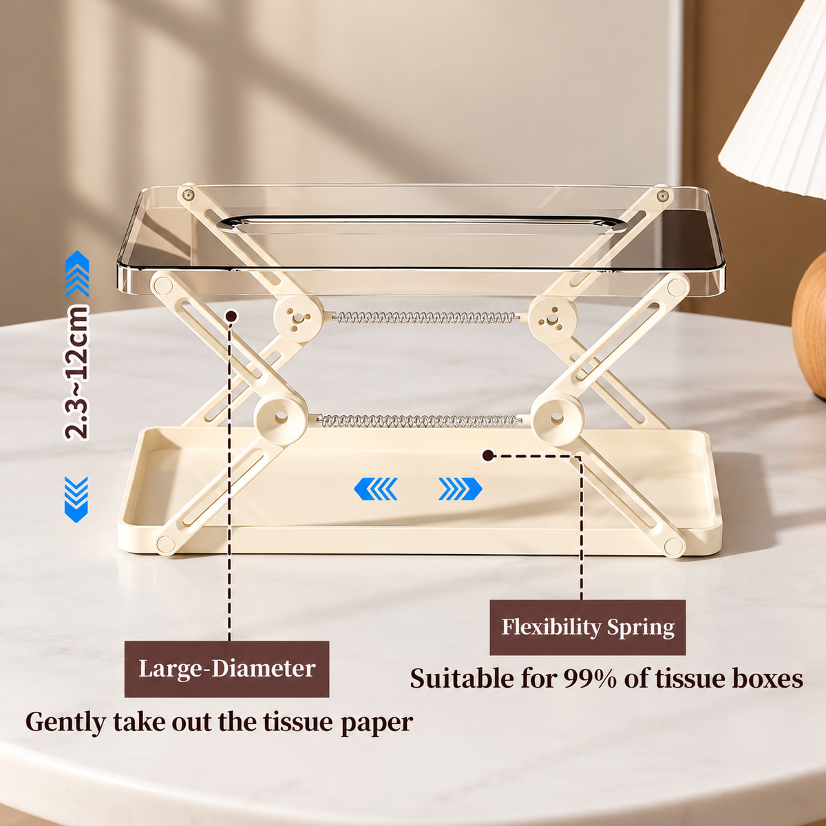 Adjustable Tissue Box Holder with Spring Lift