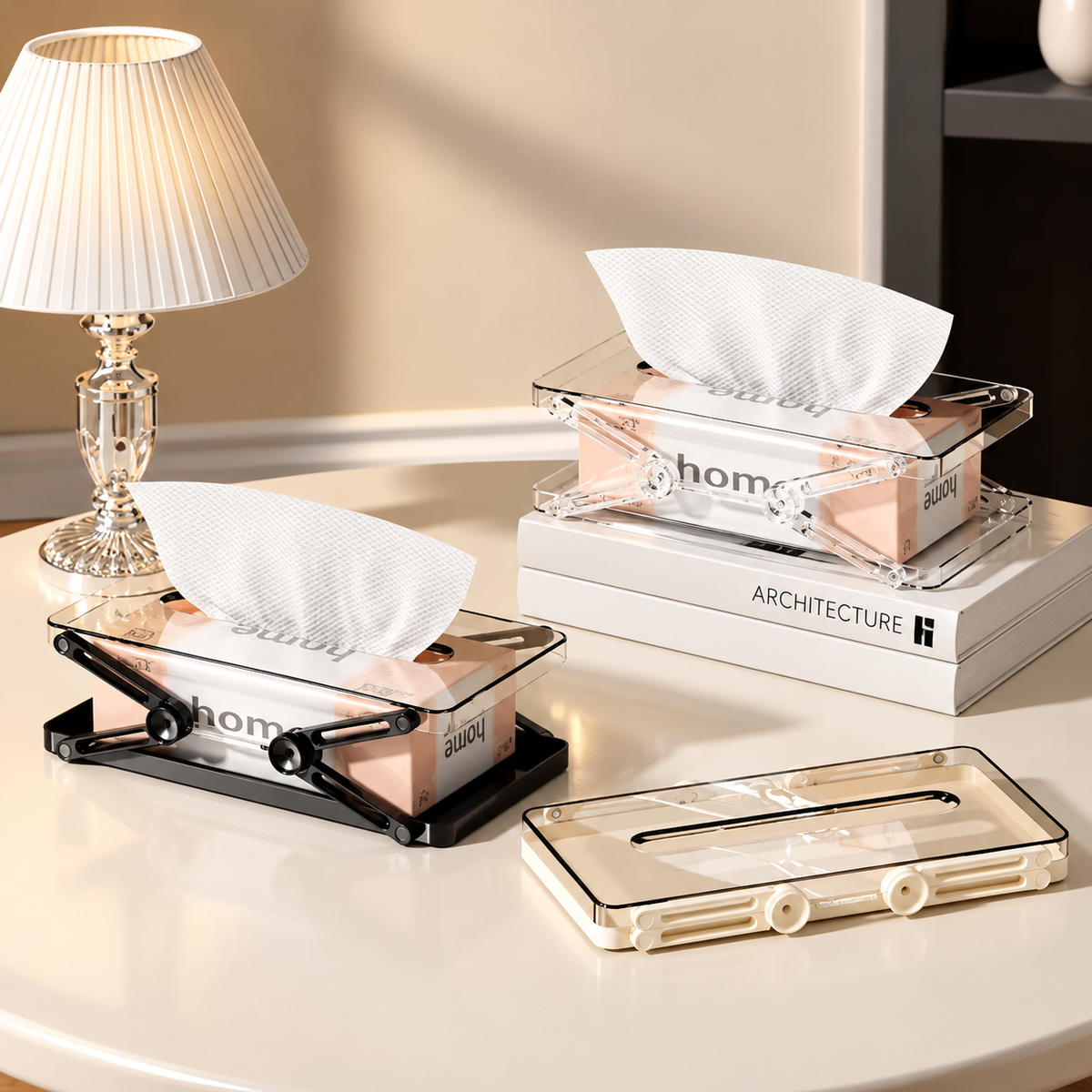 Adjustable Tissue Box Holder with Spring Lift