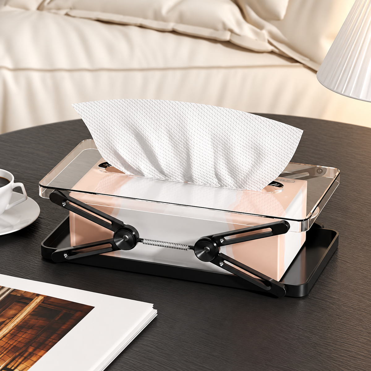 Adjustable Tissue Box Holder with Spring Lift