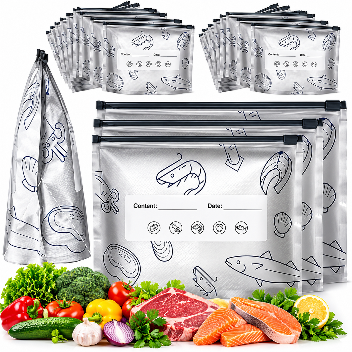 Reusable Aluminum Food Storage Bags with Zipper Seal