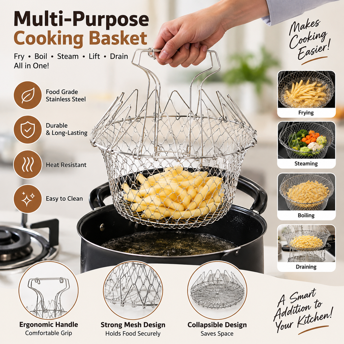 Multifunctional 12 in 1 Folding Frying Chef Basket