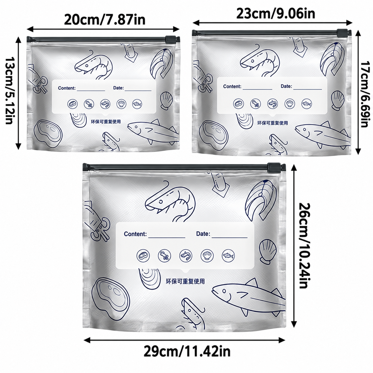 Reusable Aluminum Food Storage Bags with Zipper Seal