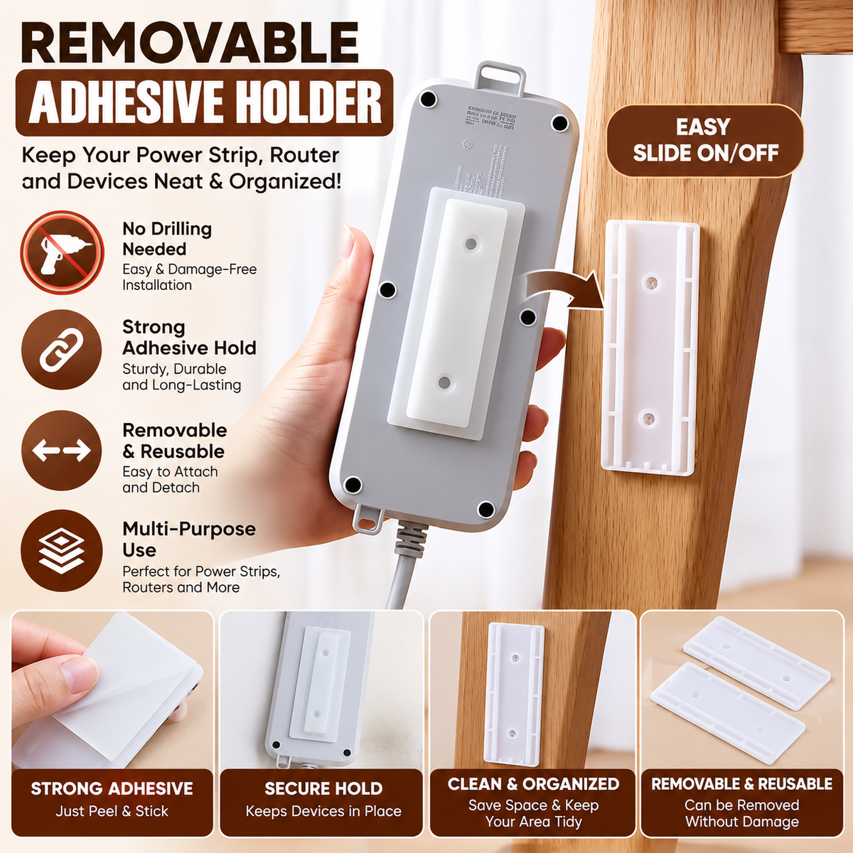 Removable Adhesive Wall-Mounted Holder