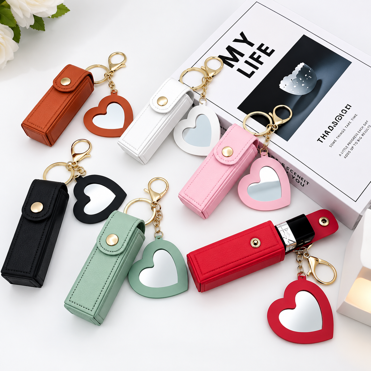 Heart Mirror Keychain & Lipstick Holder