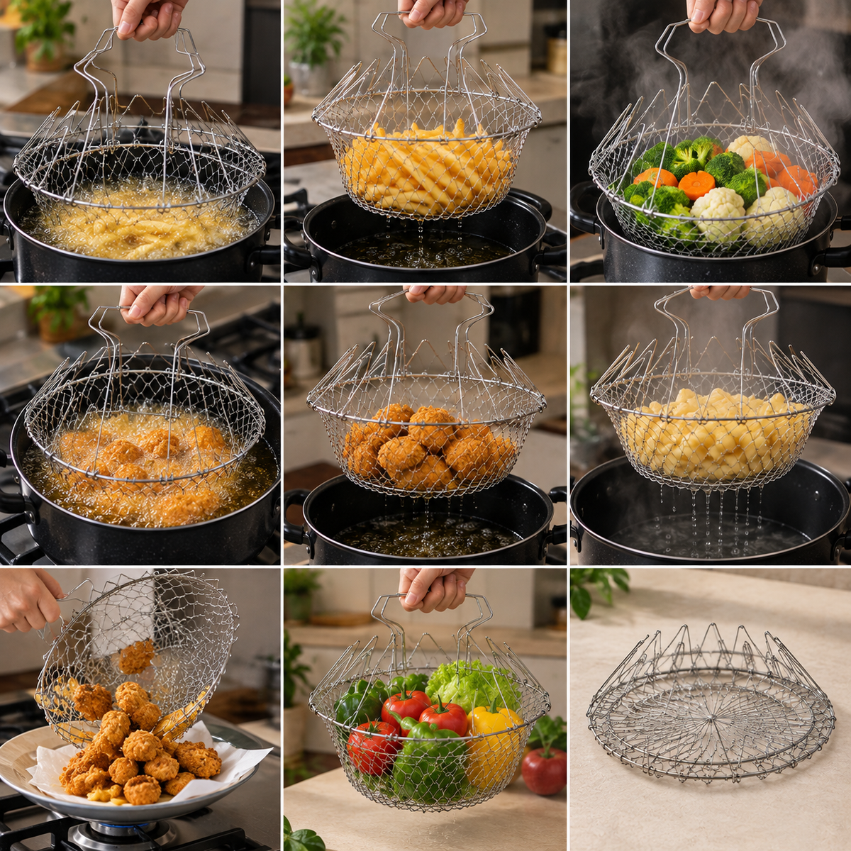 Multifunctional 12 in 1 Folding Frying Chef Basket
