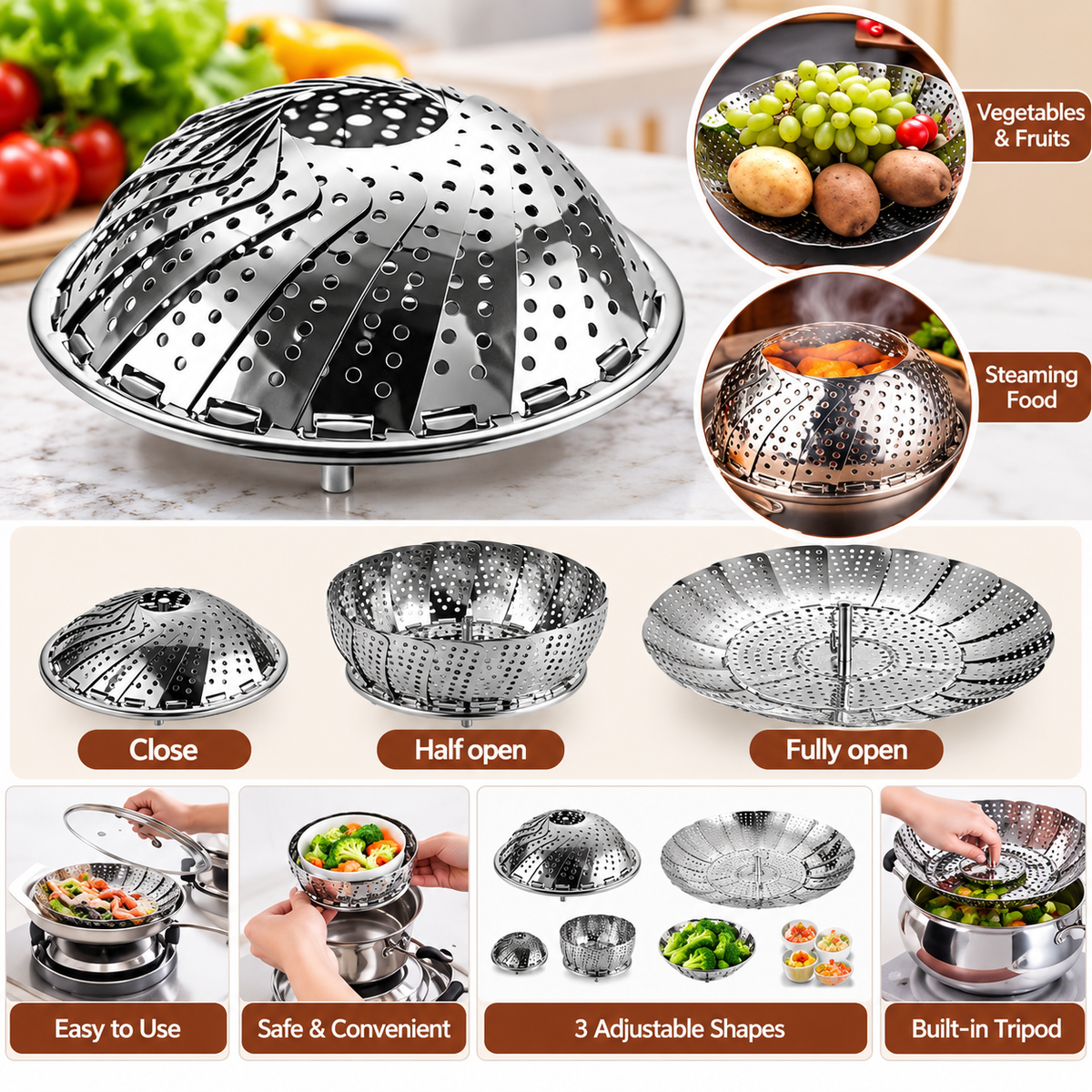 Multifunctional Stainless Steel Steamer
