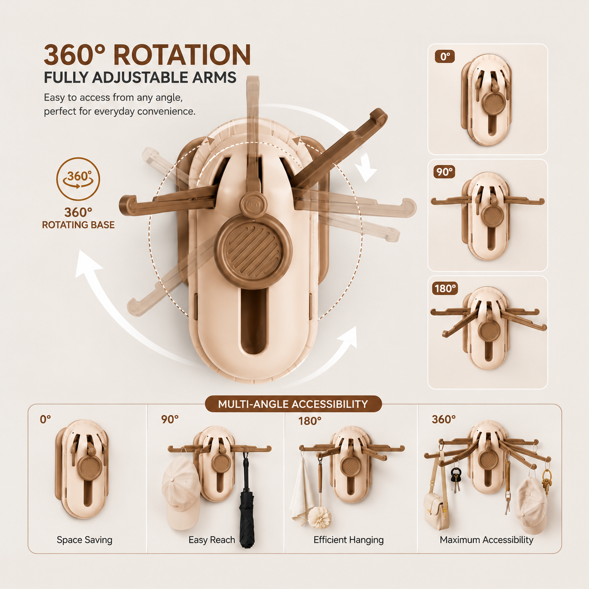 360° Rotating Wall-Mounted Multi-Purpose Hook Organizer