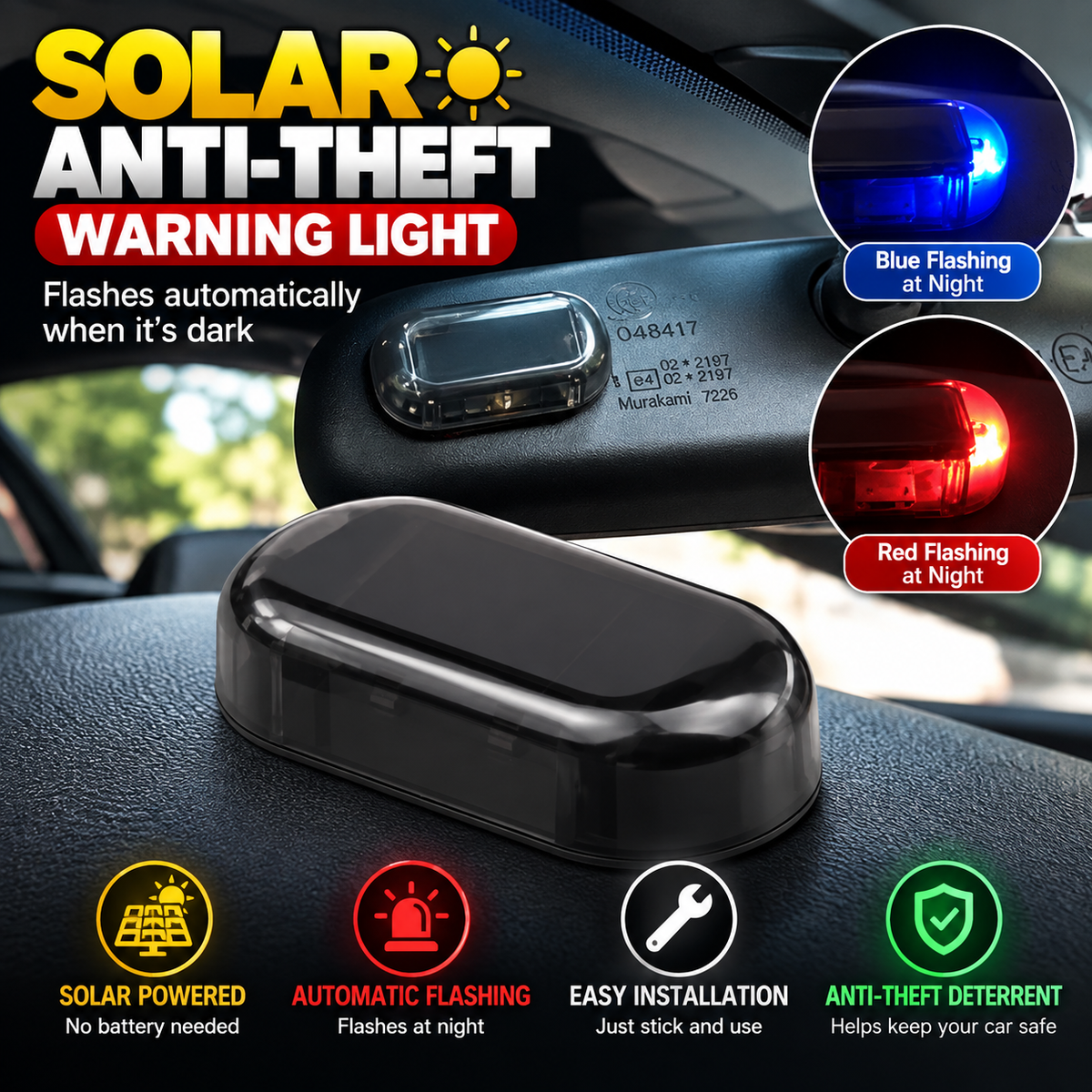 Solar Anti-Theft Warning Light for Cars