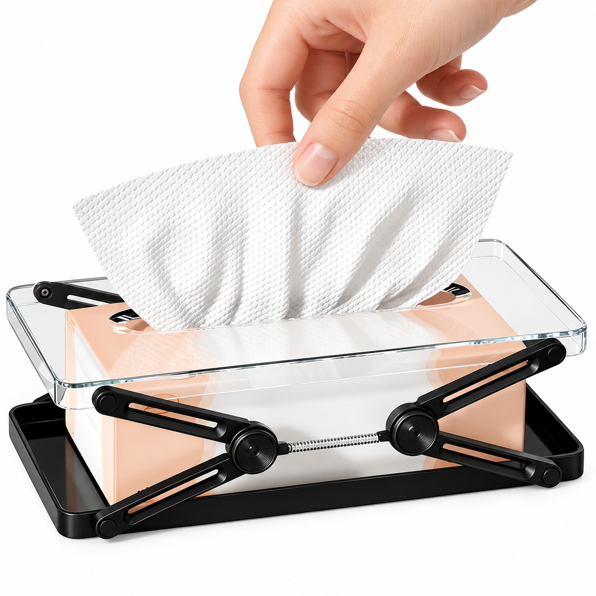 Adjustable Tissue Box Holder with Spring Lift
