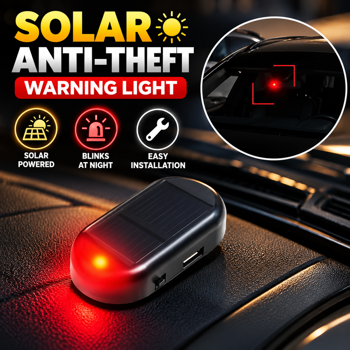Solar Anti-Theft Warning Light for Cars