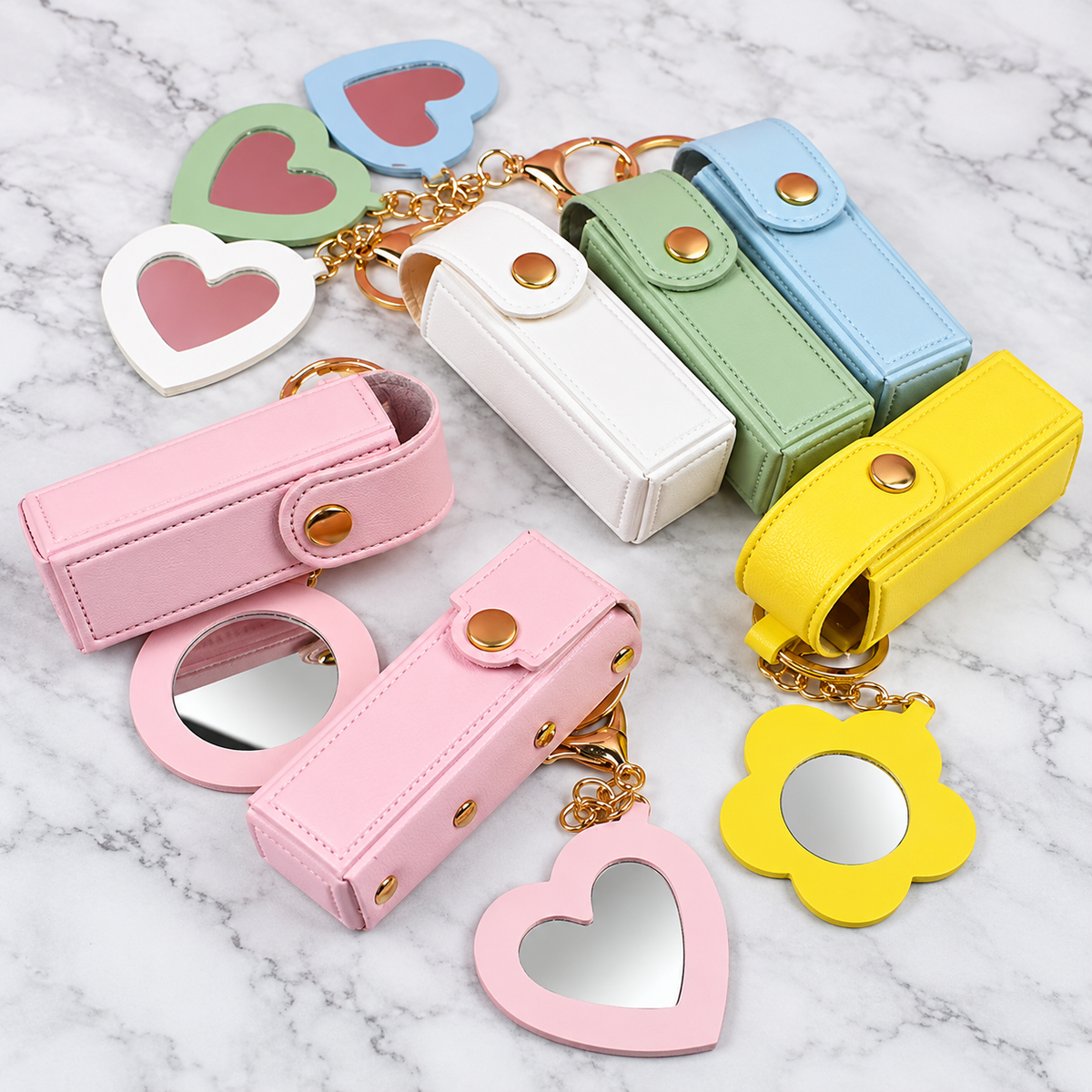 Heart Mirror Keychain & Lipstick Holder