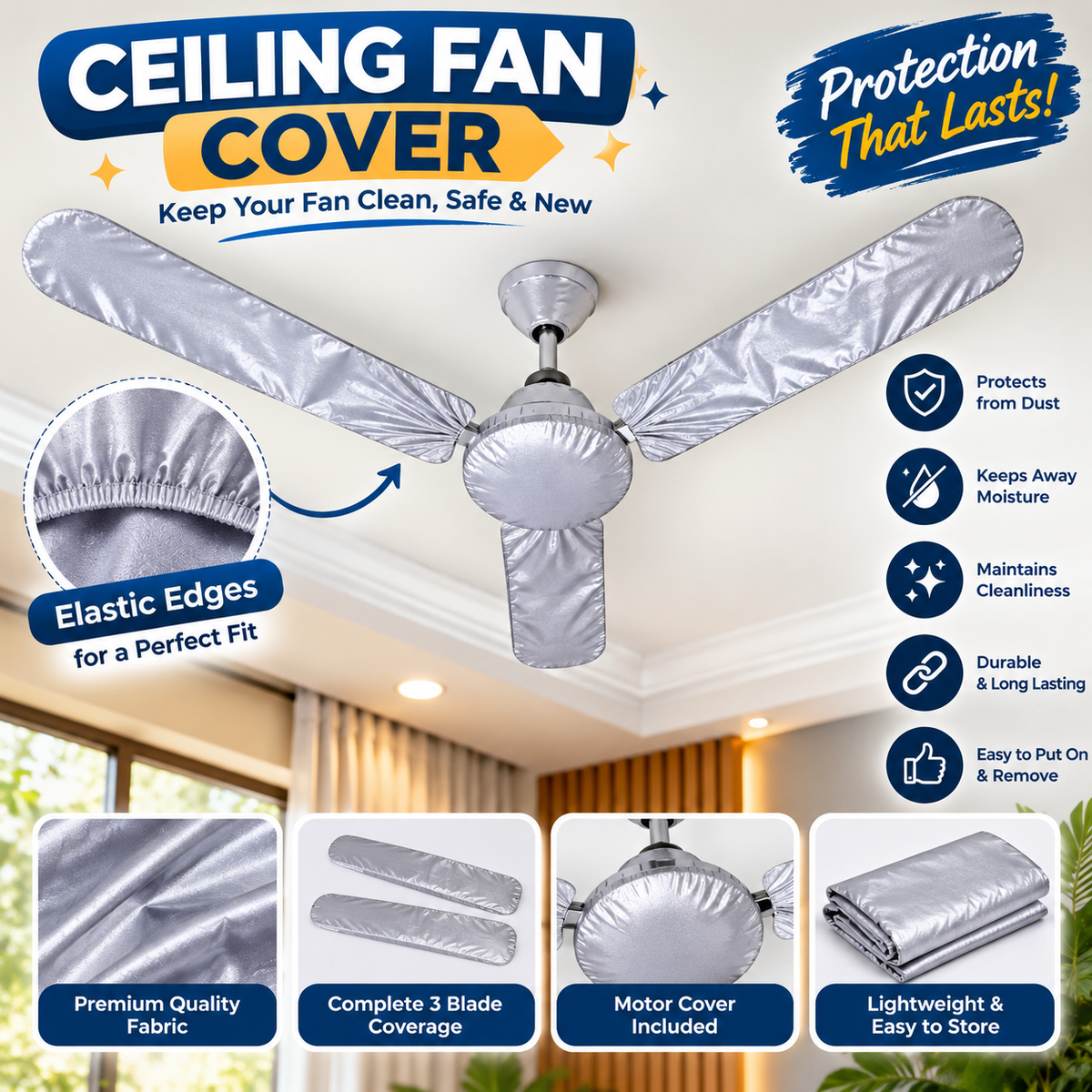 Silver Ceiling Fan Dust Cover