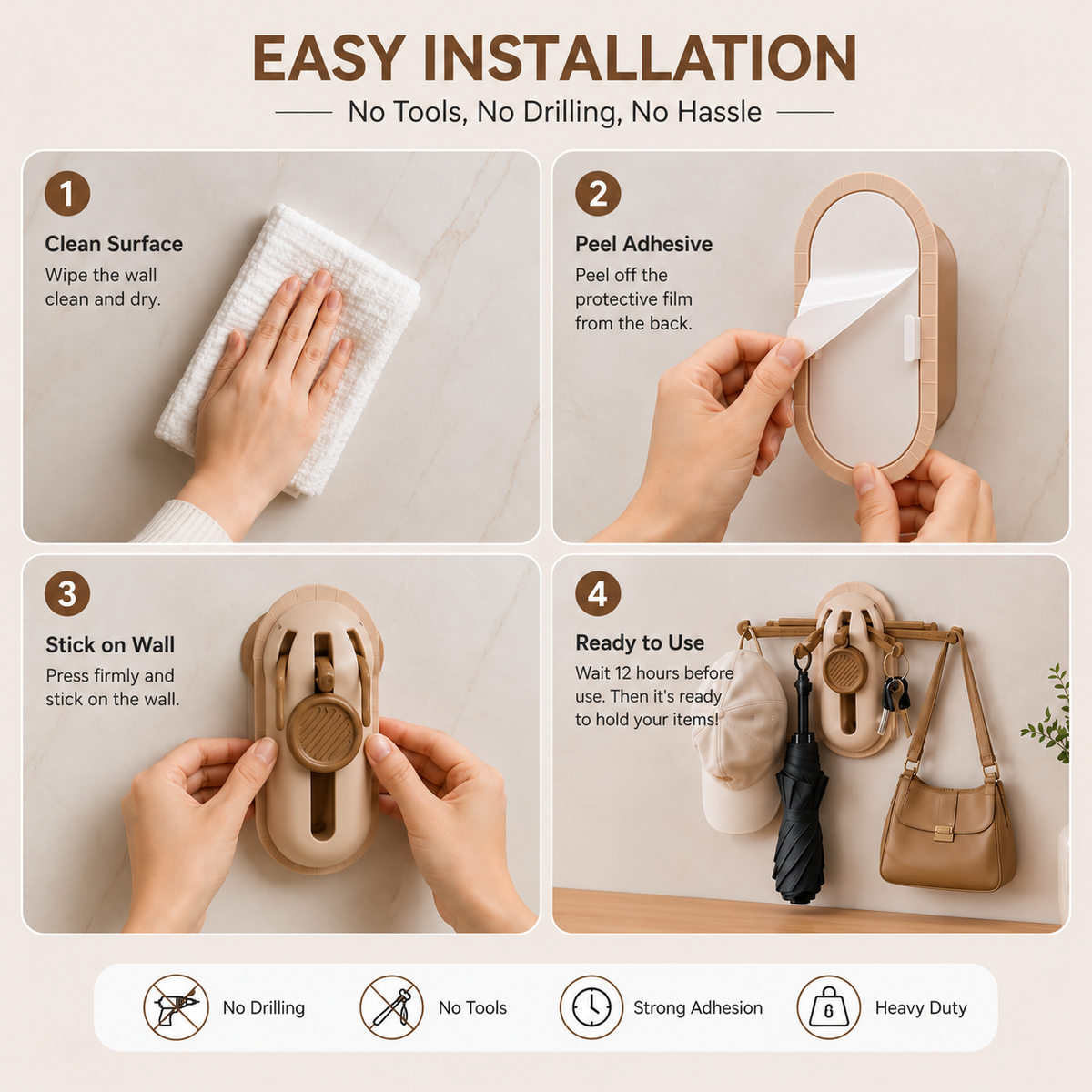 360° Rotating Wall-Mounted Multi-Purpose Hook Organizer