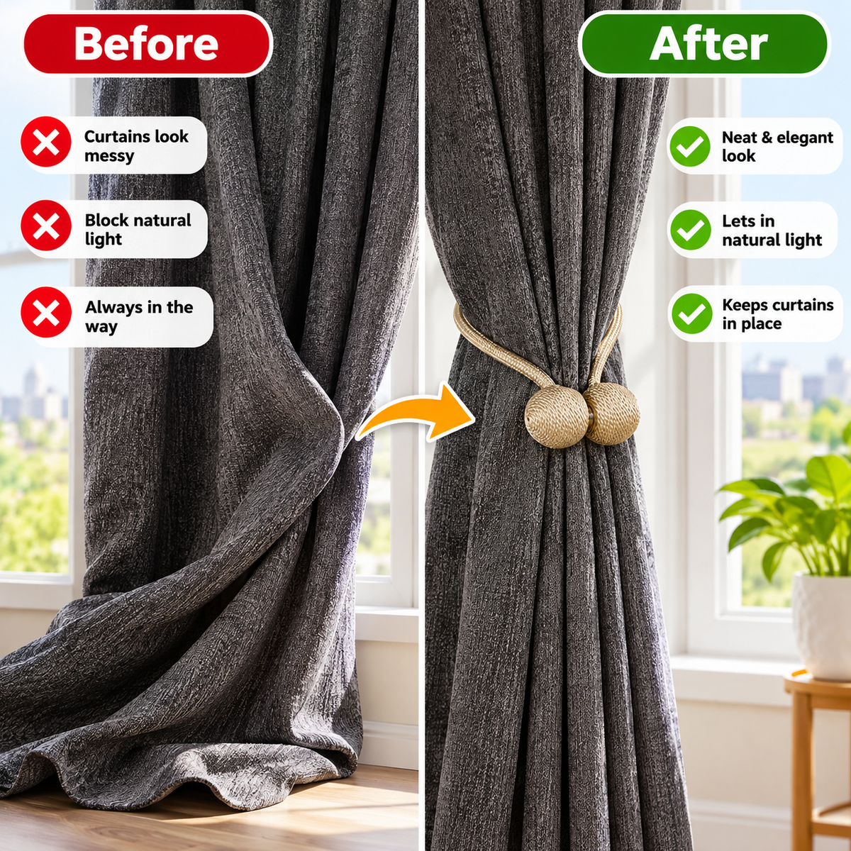 Magnetic Curtain Tiebacks – Elegant Rope Curtain Holdbacks