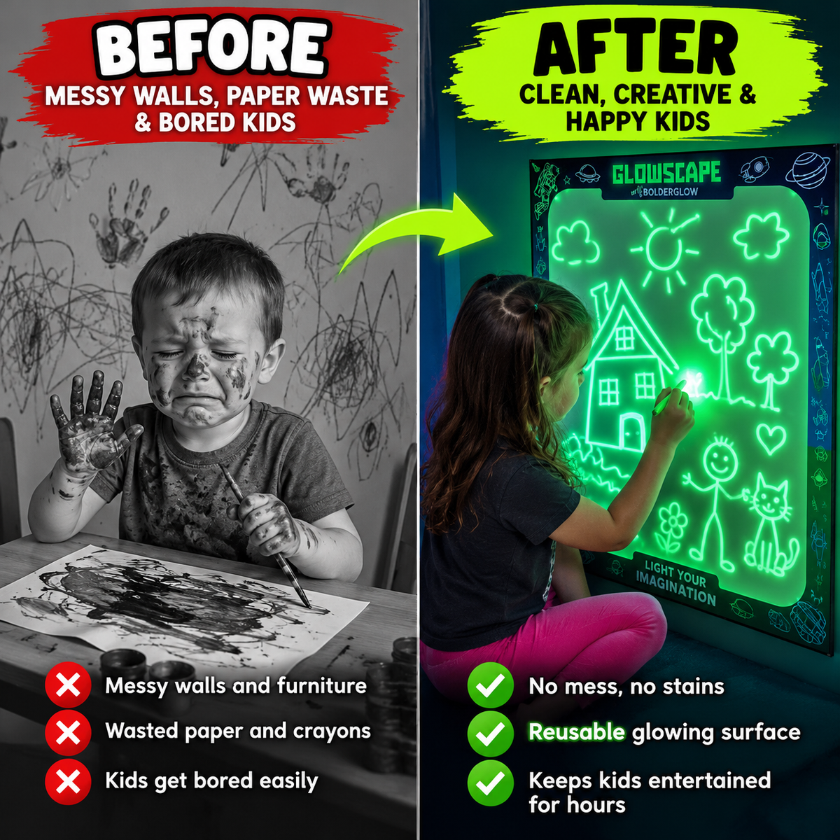 GlowScape Reusable Glow-in-the-Dark Drawing Board