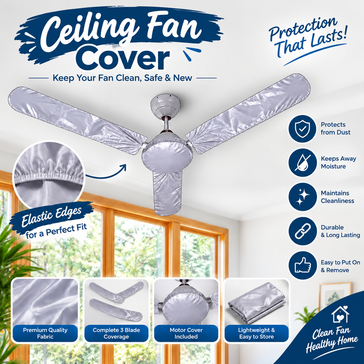 Silver Ceiling Fan Dust Cover