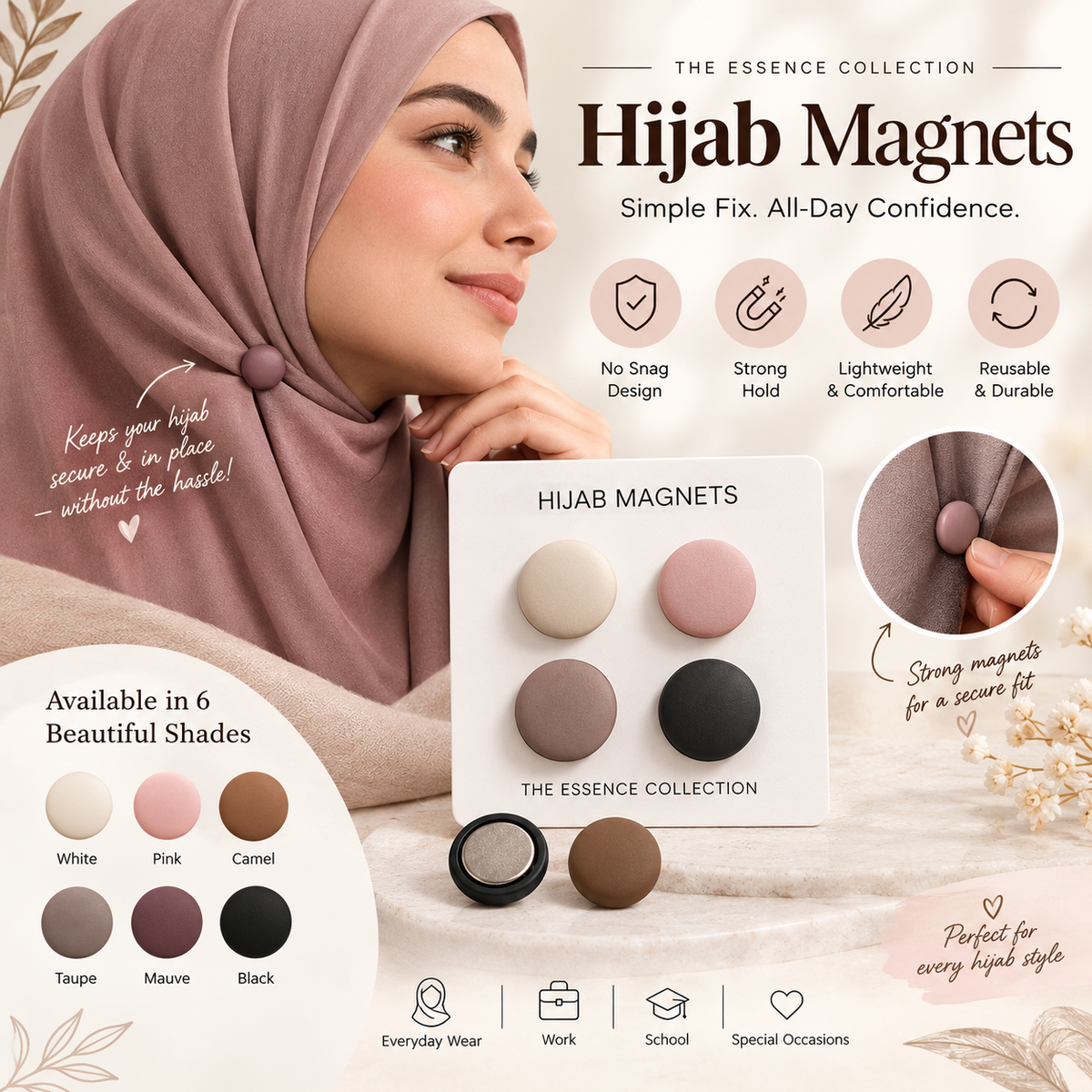 No-Snag Hijab Magnets – Secure & Stylish Scarf Fasteners