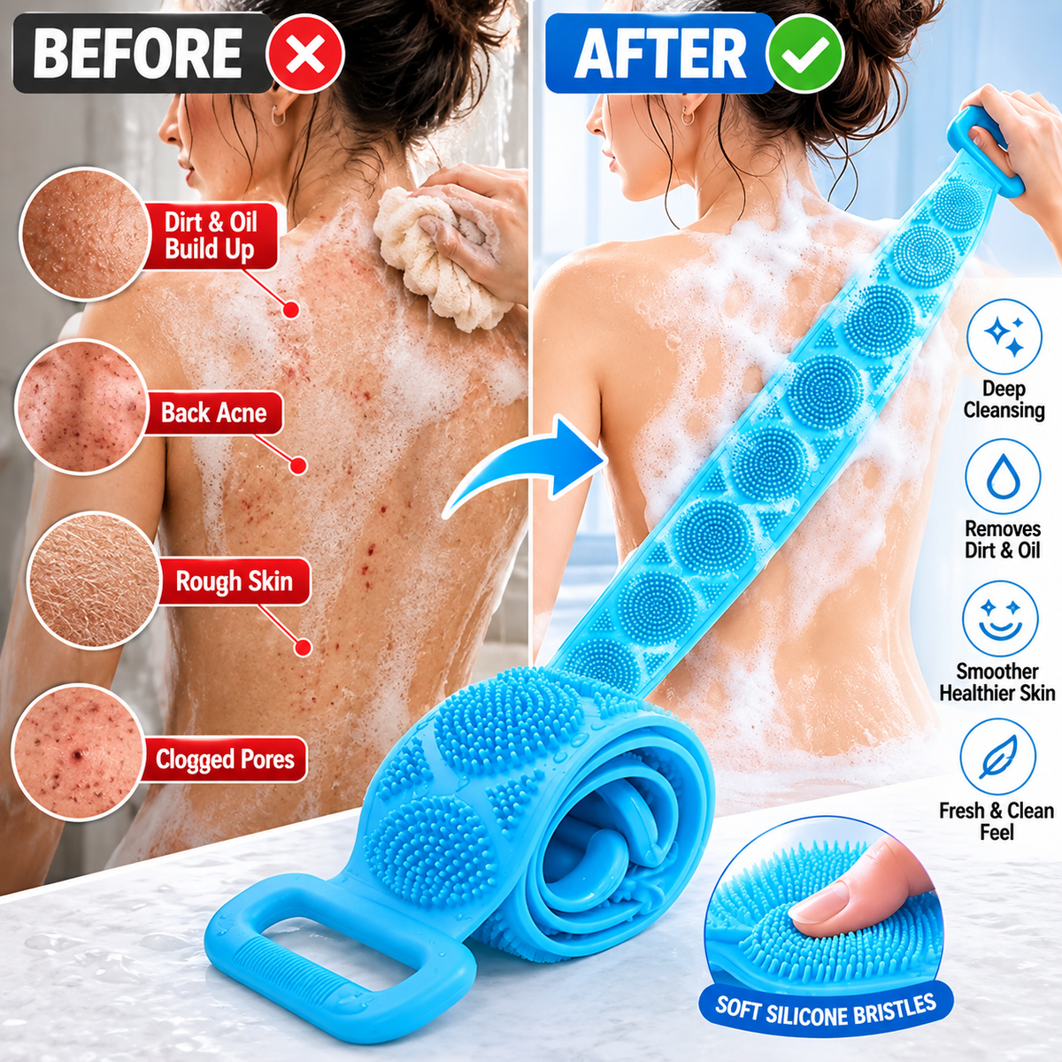 Silicone Back Scrubber – Deep Clean Body Brush