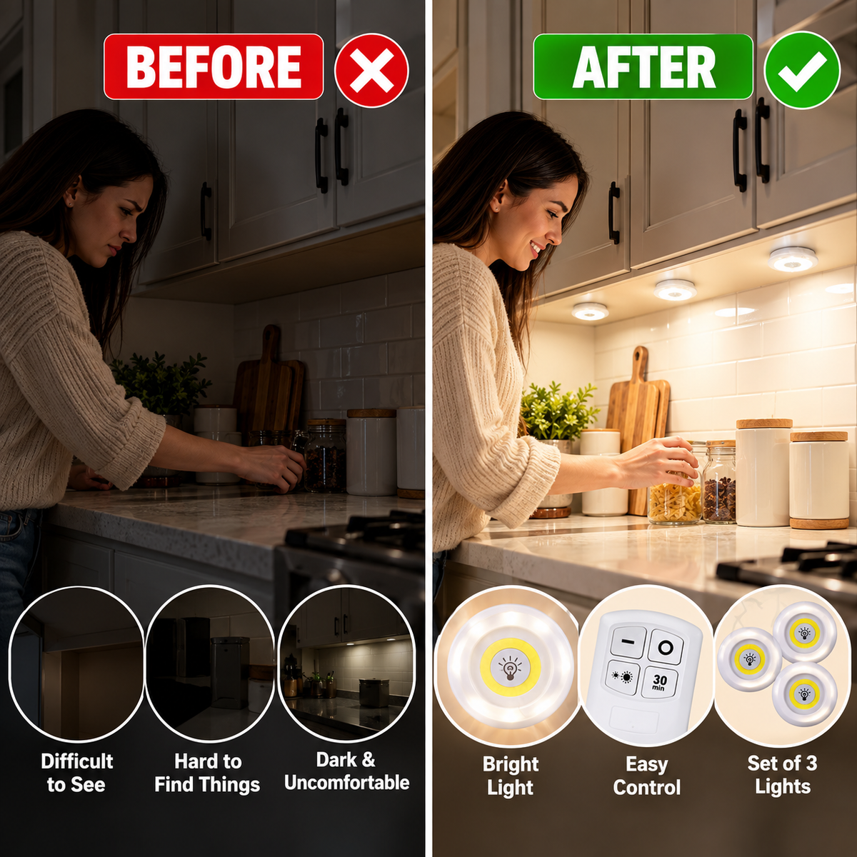 Wireless LED Puck Lights with Remote