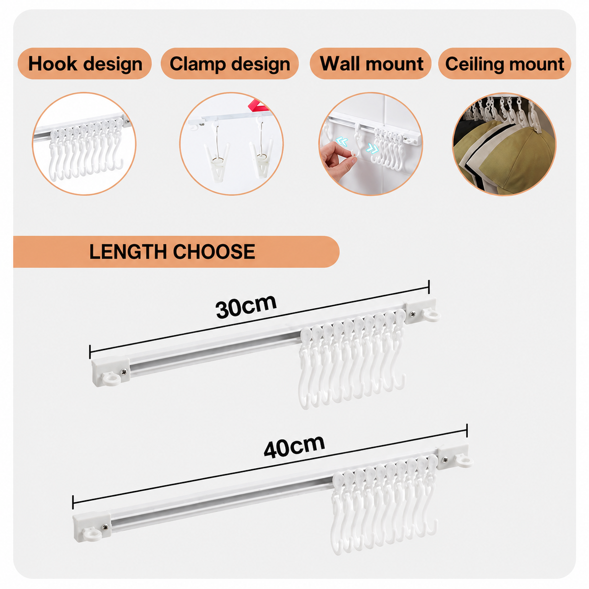 Adjustable Wall Mounted Hat & Clothes Hanger Rack – Space Saving Storage Organiser