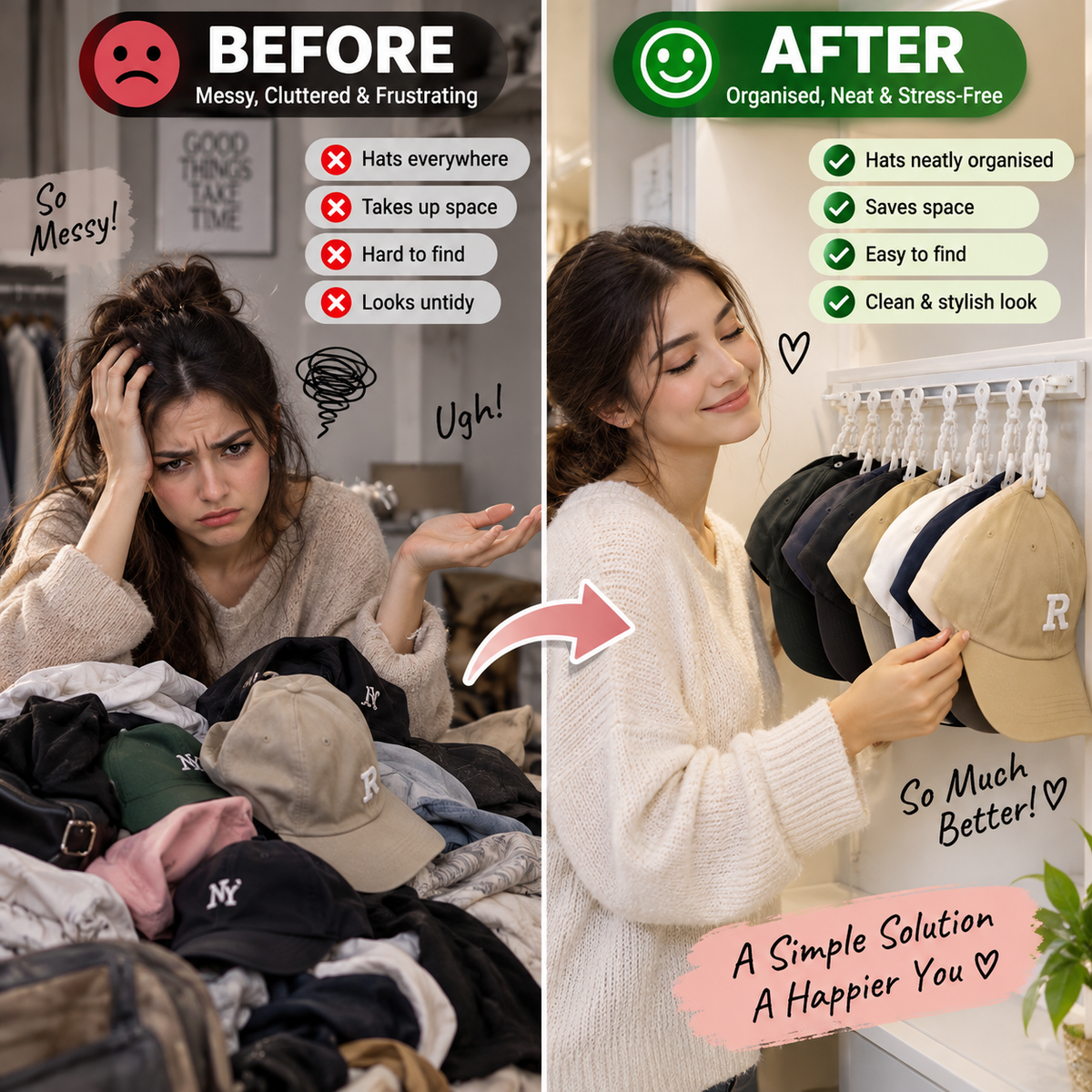 Adjustable Wall Mounted Hat & Clothes Hanger Rack – Space Saving Storage Organiser
