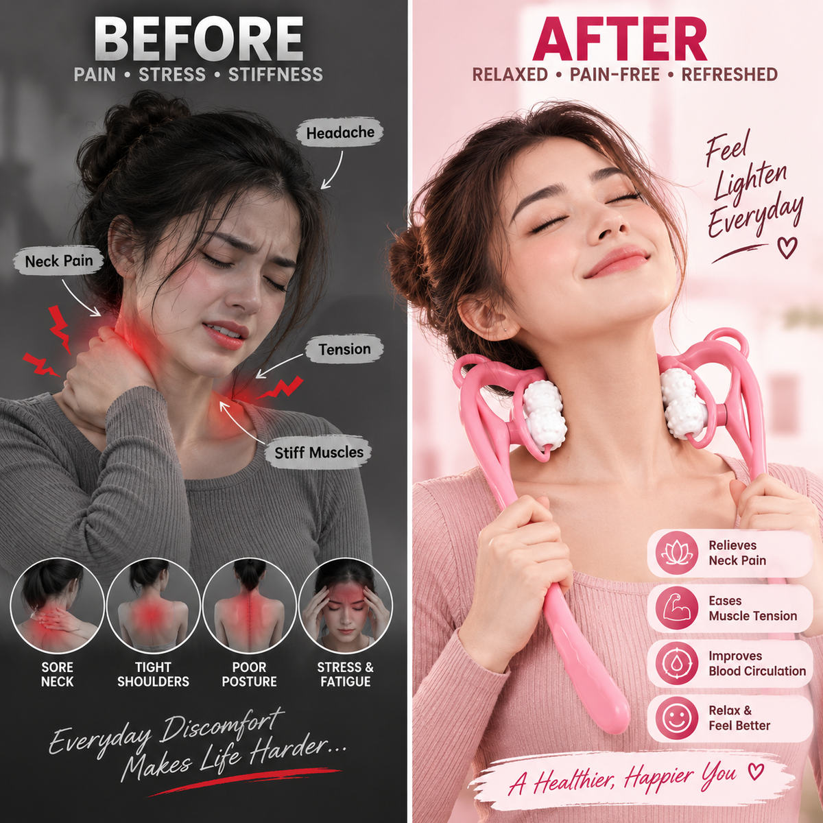 360° Neck Massager – Manual Muscle Relaxation & Tension Relief Tool