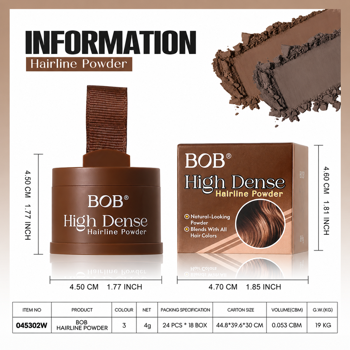 BOB High Dense Hairline Powder – Hair Concealer 3 Shades