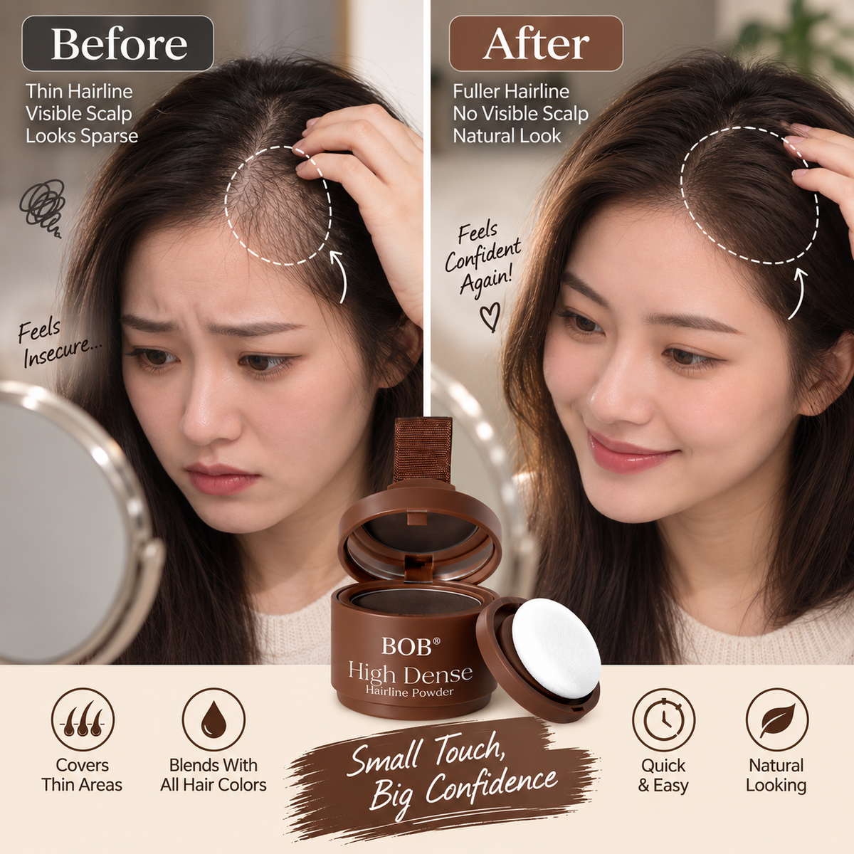 BOB High Dense Hairline Powder – Hair Concealer 3 Shades