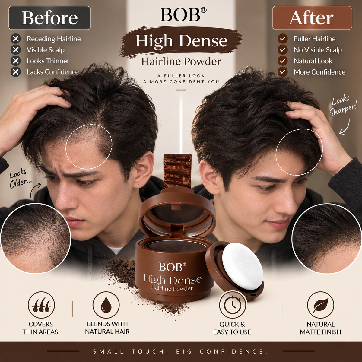 BOB High Dense Hairline Powder – Hair Concealer 3 Shades