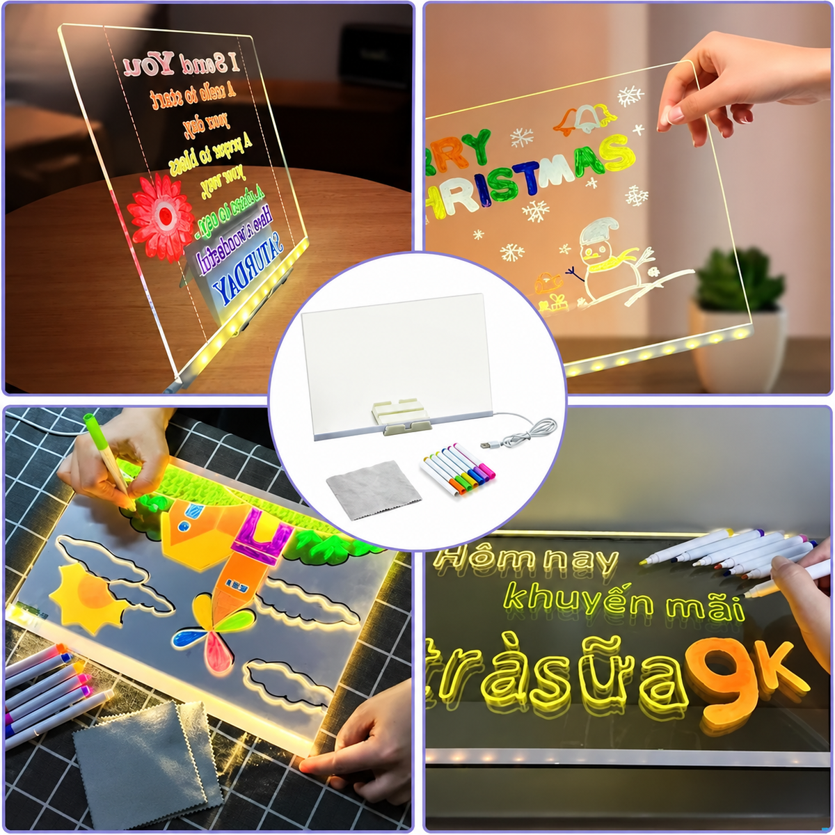 DIY Acrylic LED Writing Board – Glow Drawing Lamp with 7 Pens