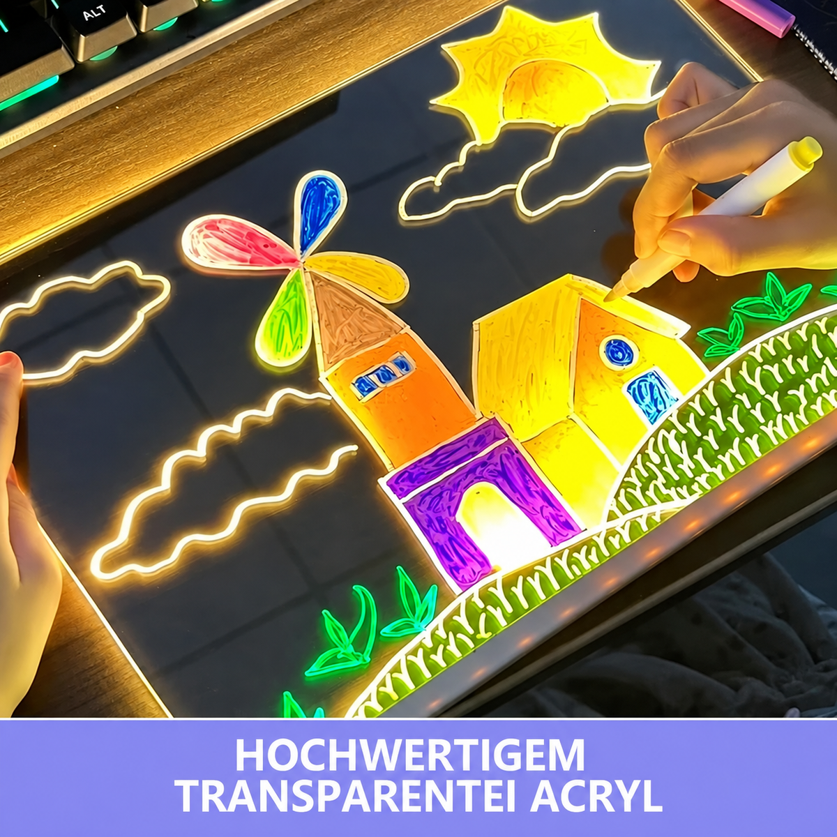DIY Acrylic LED Writing Board – Glow Drawing Lamp with 7 Pens