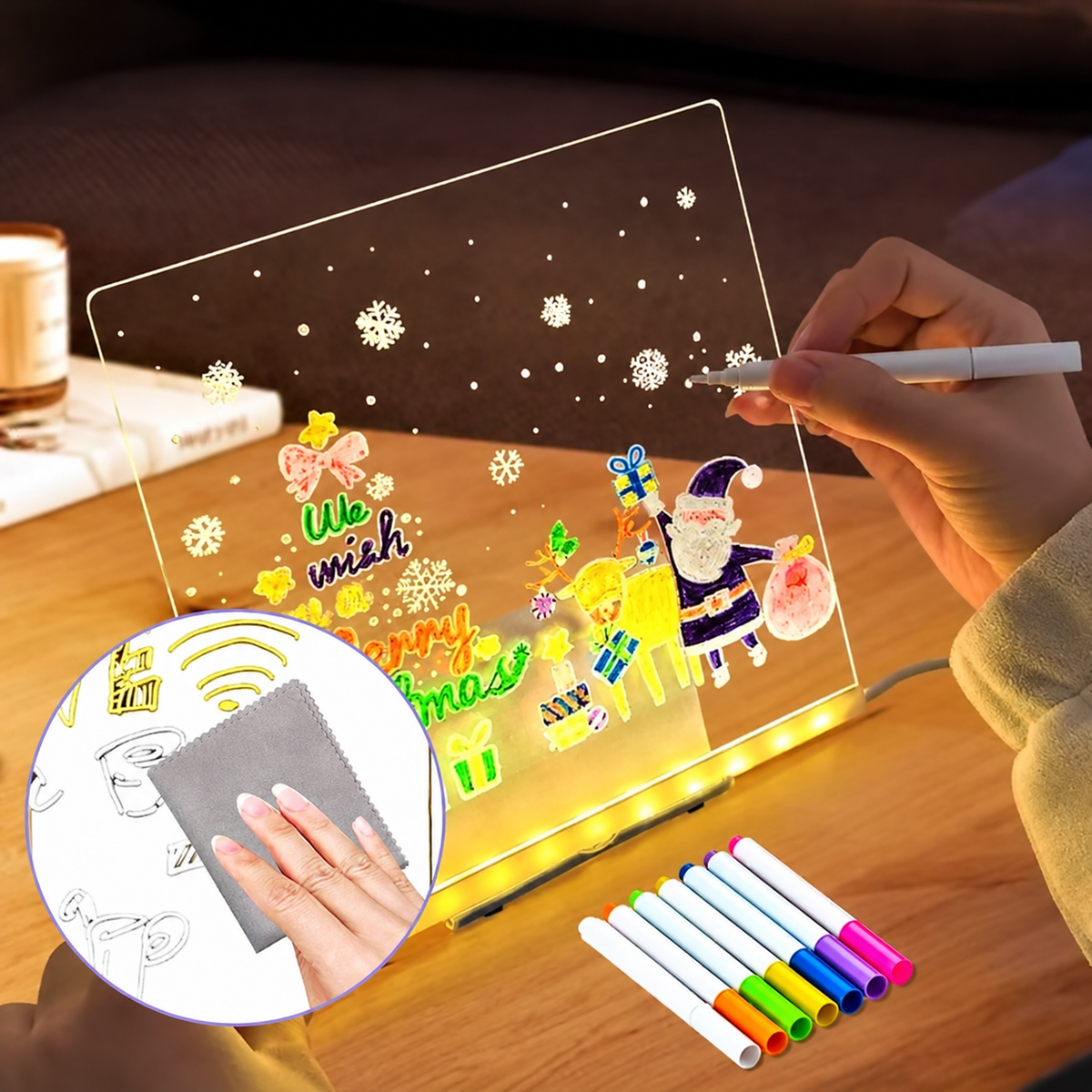 DIY Acrylic LED Writing Board – Glow Drawing Lamp with 7 Pens