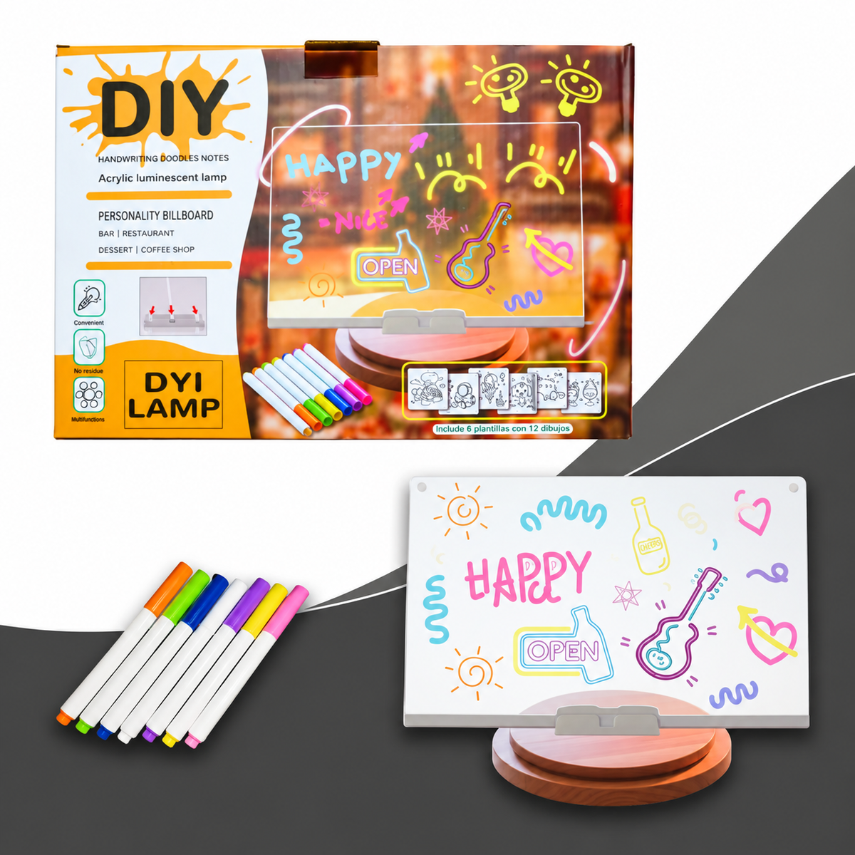 DIY Acrylic LED Writing Board – Glow Drawing Lamp with 7 Pens