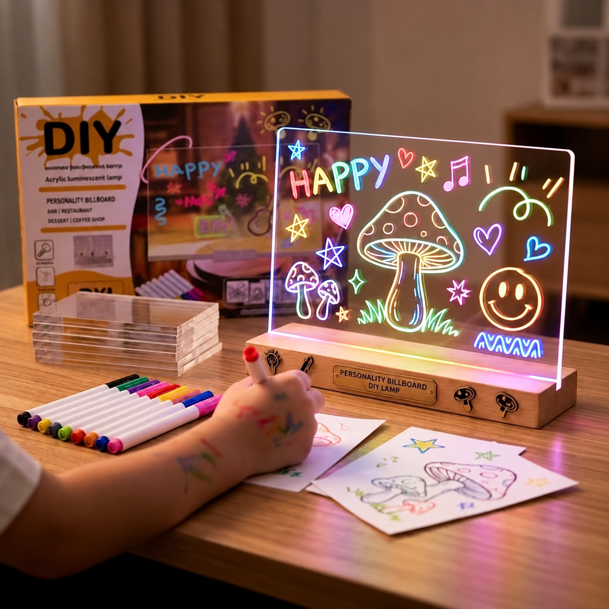 DIY Acrylic LED Writing Board – Glow Drawing Lamp with 7 Pens
