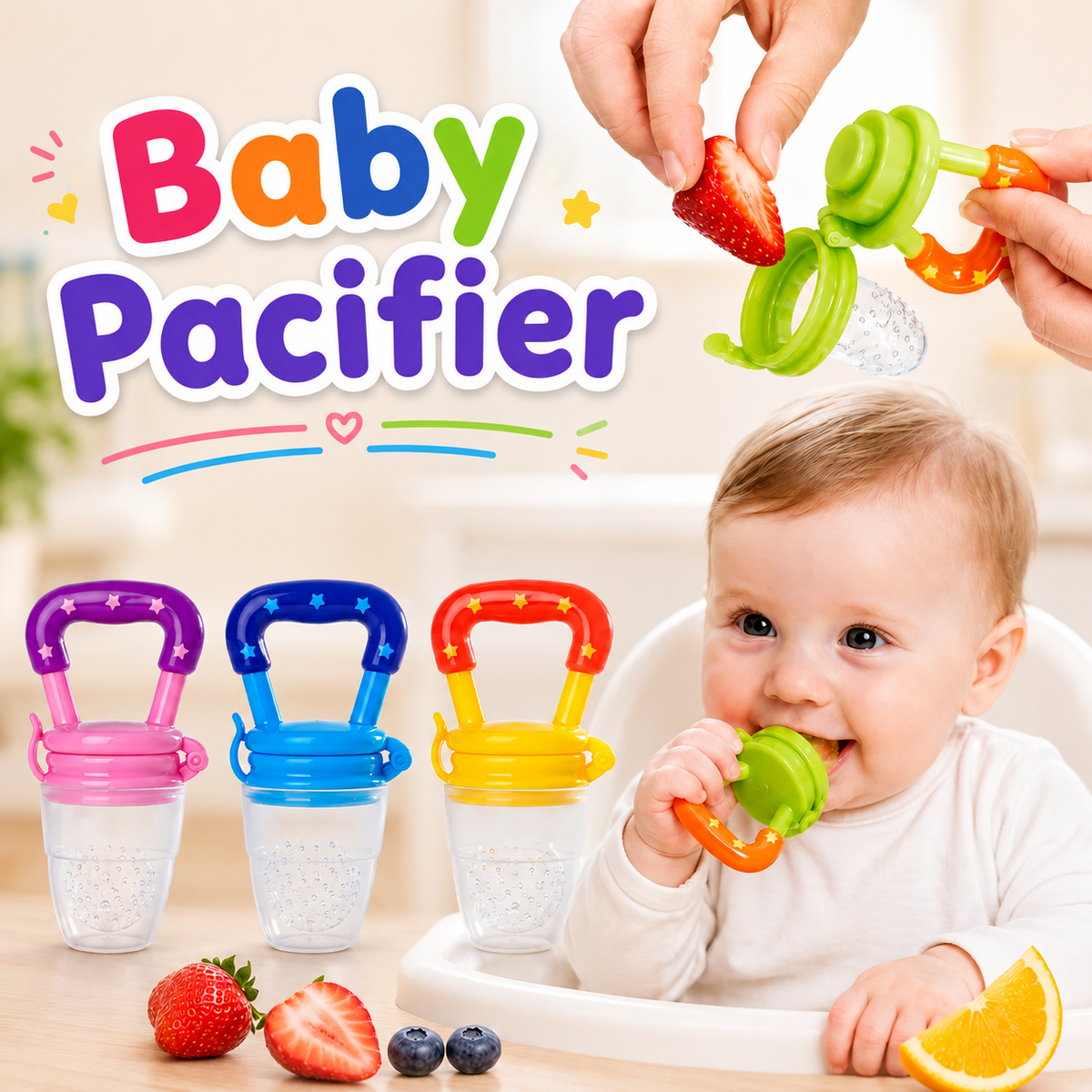 Baby Fruit Feeder Pacifier – Silicone Fresh Fruit Teething & Feeding Nibbler