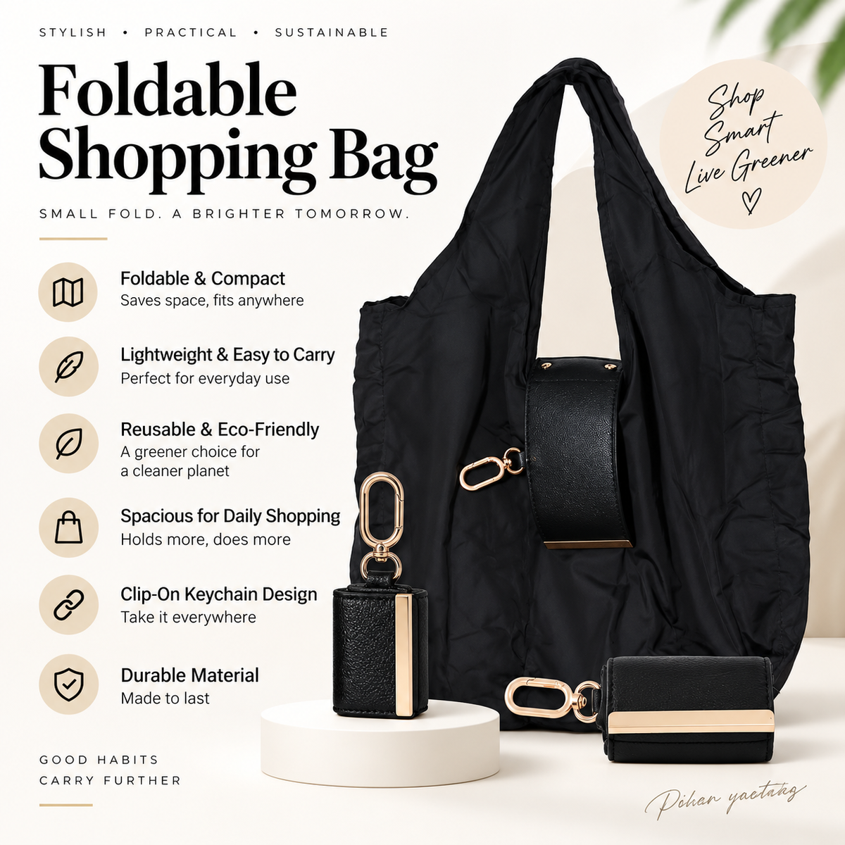 Foldable Tote Bag with Clip-On Case