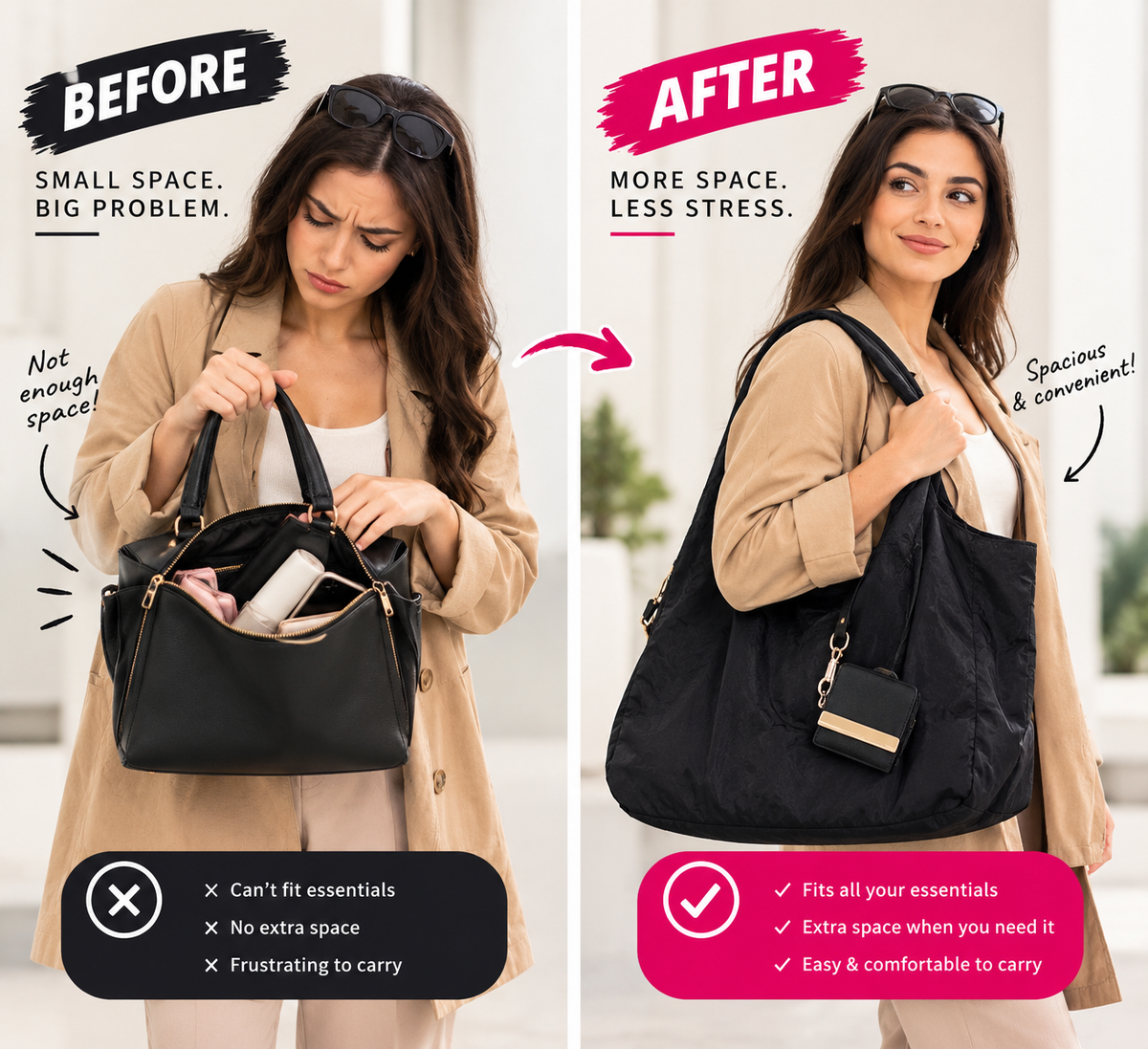 Foldable Tote Bag with Clip-On Case