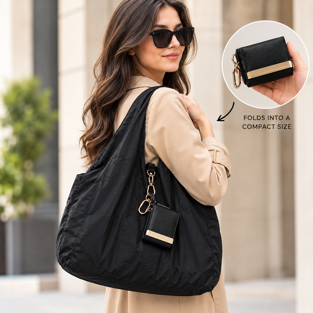 Foldable Tote Bag with Clip-On Case